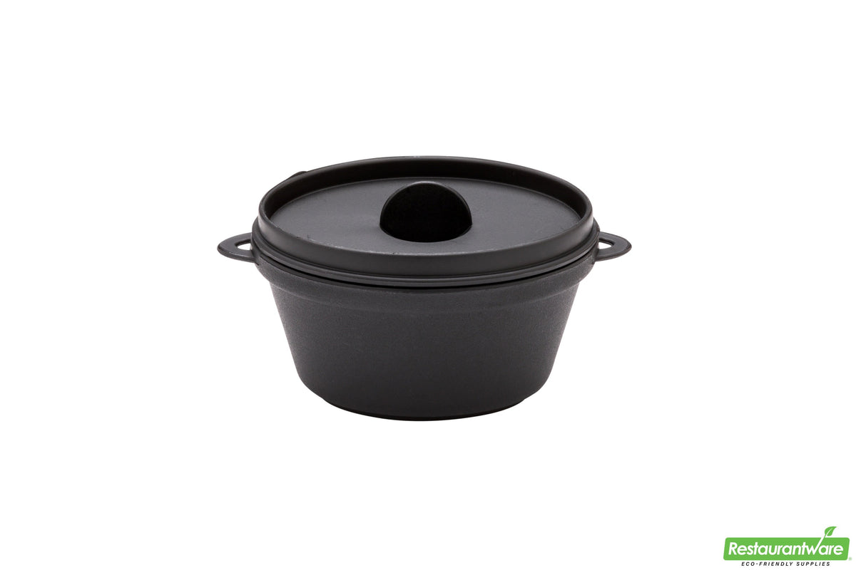 Bowls, 3 Ounce, Plastic, Black, Kettle-Shaped, Heavyweight, with Lids, 3 Ounce,1 - 100 COUNT