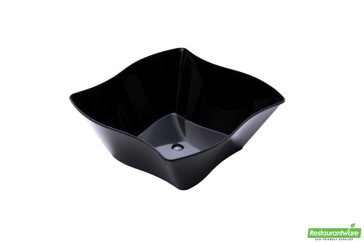 Bowls, 6 Ounce, Plastic, Black Aqua Design, Square Wave-Edge, Heavyweight, 6 Ounce,1 - 100 COUNT