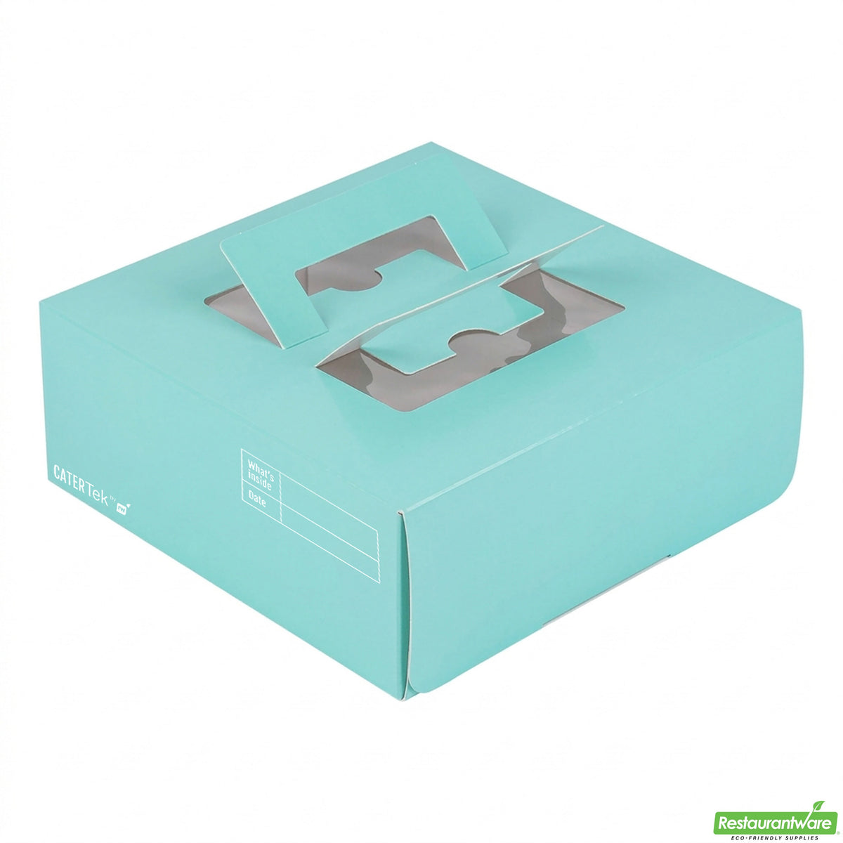 Boxes, Cake & Lunch, 9 x 9 x 3.50 Inch, Paper, Turquoise, with Window & Pop-Up Handle,50 - 1 COUNT