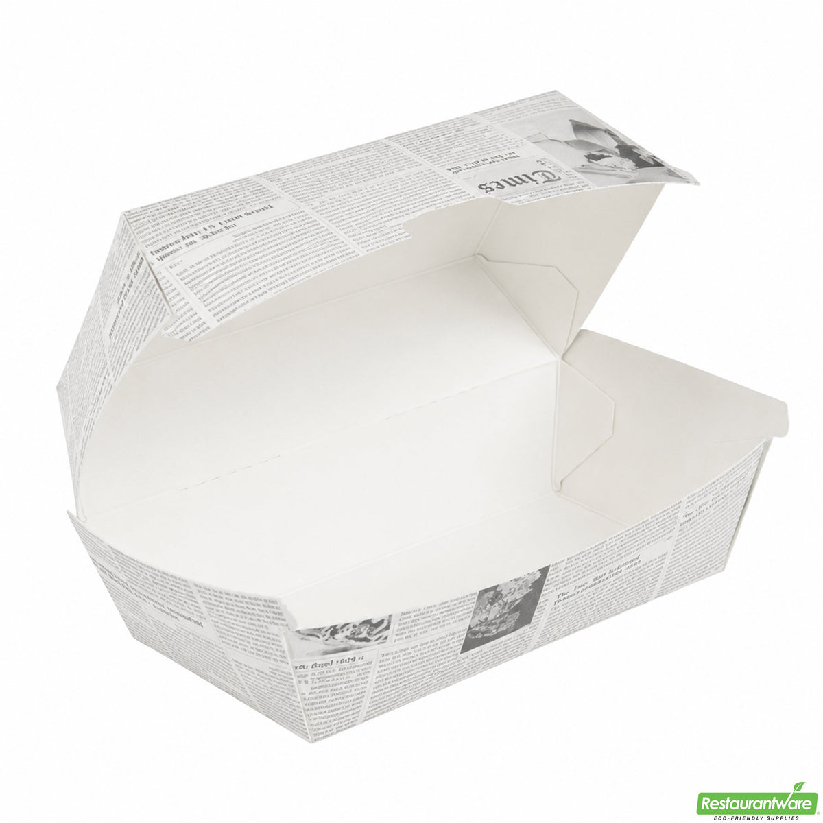 Containers, Hot Dog & Sandwich, 6.75 x 3.5 x 3.5 Inch, Paper, Newspaper Print, Rectangular, Clamshell,1 - 100 COUNT