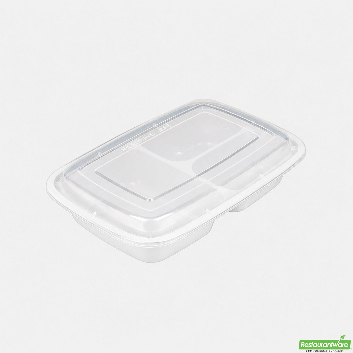 Containers, 3-Compartment, Microwaveable Plastic, White, 8.75 x 6 x 1.75 Inch, with Clear Lid,1 - 100 COUNT