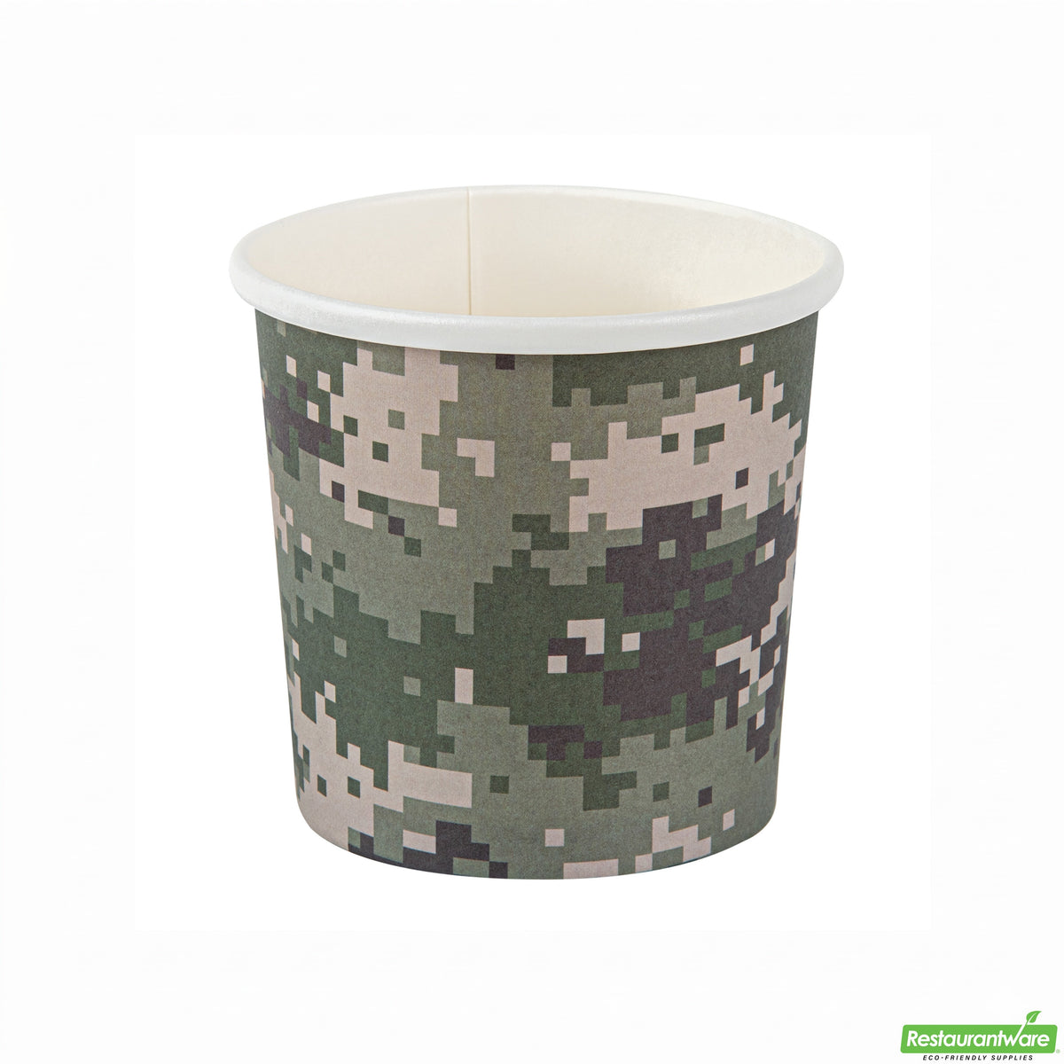 Containers, Soup, Bio Tek 12 Ounce, Paper, Camouflage, 3.50 x 3.50 x 3.50 Inch, Round,8 - 25 COUNT