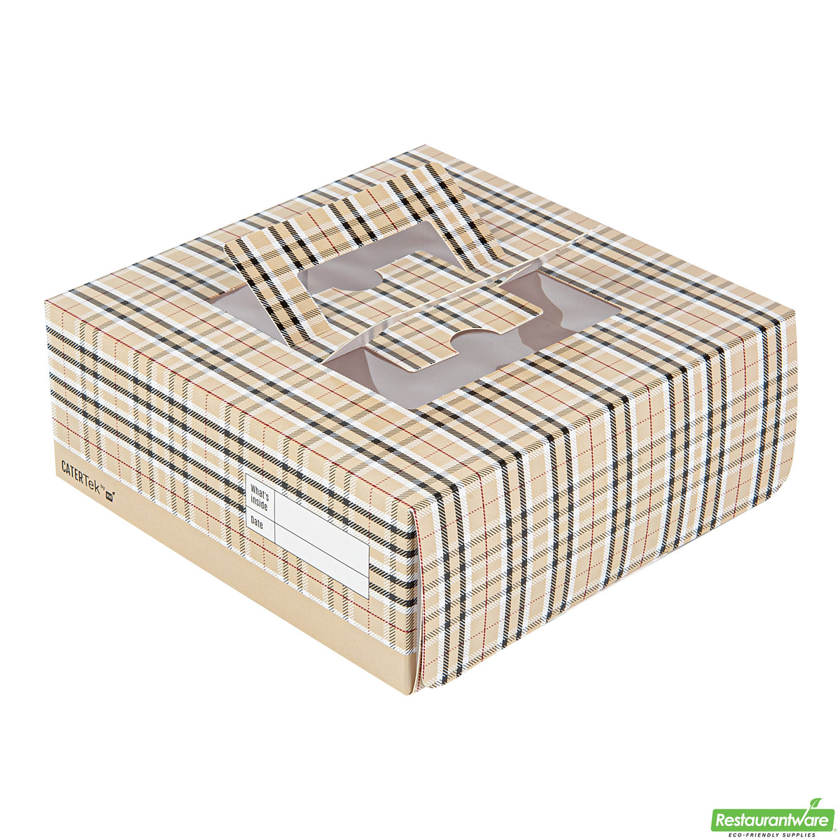 Boxes, Cake & Lunch, 9 x 9 x 3.50 Inch, Paper, Plaid, with Window & Pop-Up Handle,50 - 1 COUNT