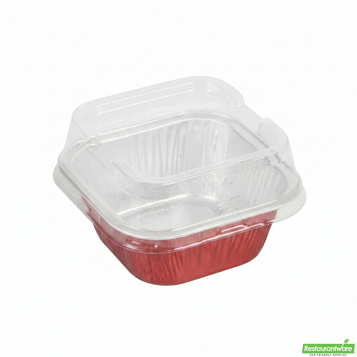 Cups, Bakery, 3.4 Ounce, Foil, Red with Clear Plastic Dome Lids, Square, 3.4 Ounce,1 - 100 COUNT