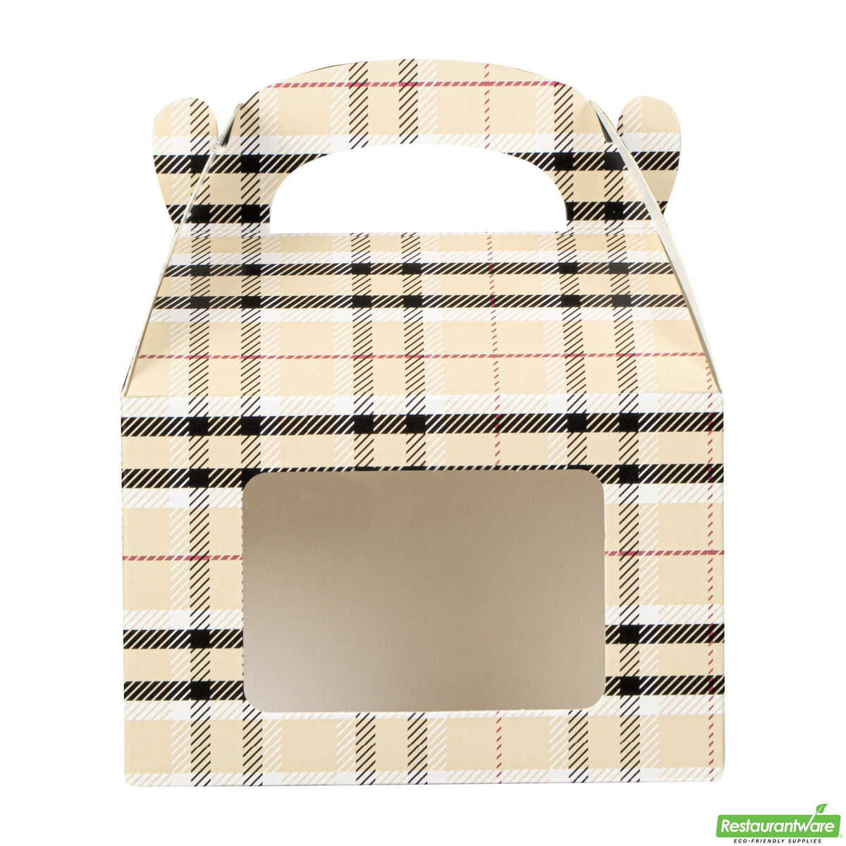 Boxes, Gable & Lunch, Bio Tek 4 x 2.50 x 2.50 Inch, Paper, Plaid, with Window,4 - 25 COUNT