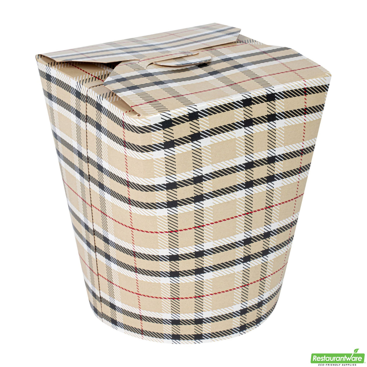 Containers, Noodle Take-Out, Bio Tek 32 Ounce, Paper, Plaid, Round,4 - 50 COUNT