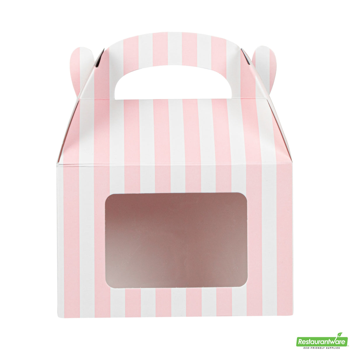 Boxes, Gable & Lunch, Bio Tek 4 x 2.50 x 2.50 Inch, Paper, Pink & White Stripe, with Window,4 - 25 COUNT