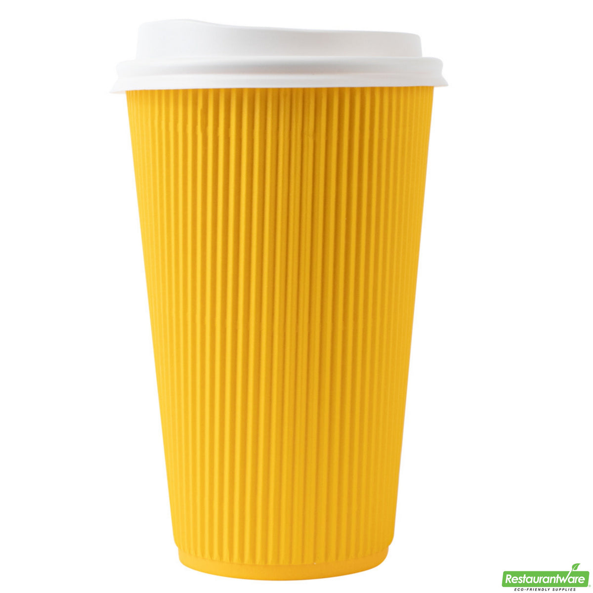Cups, Hot, 16 Ounce, Paper, Yellow, Ripple Wall, with White Lid,1 - 200 COUNT