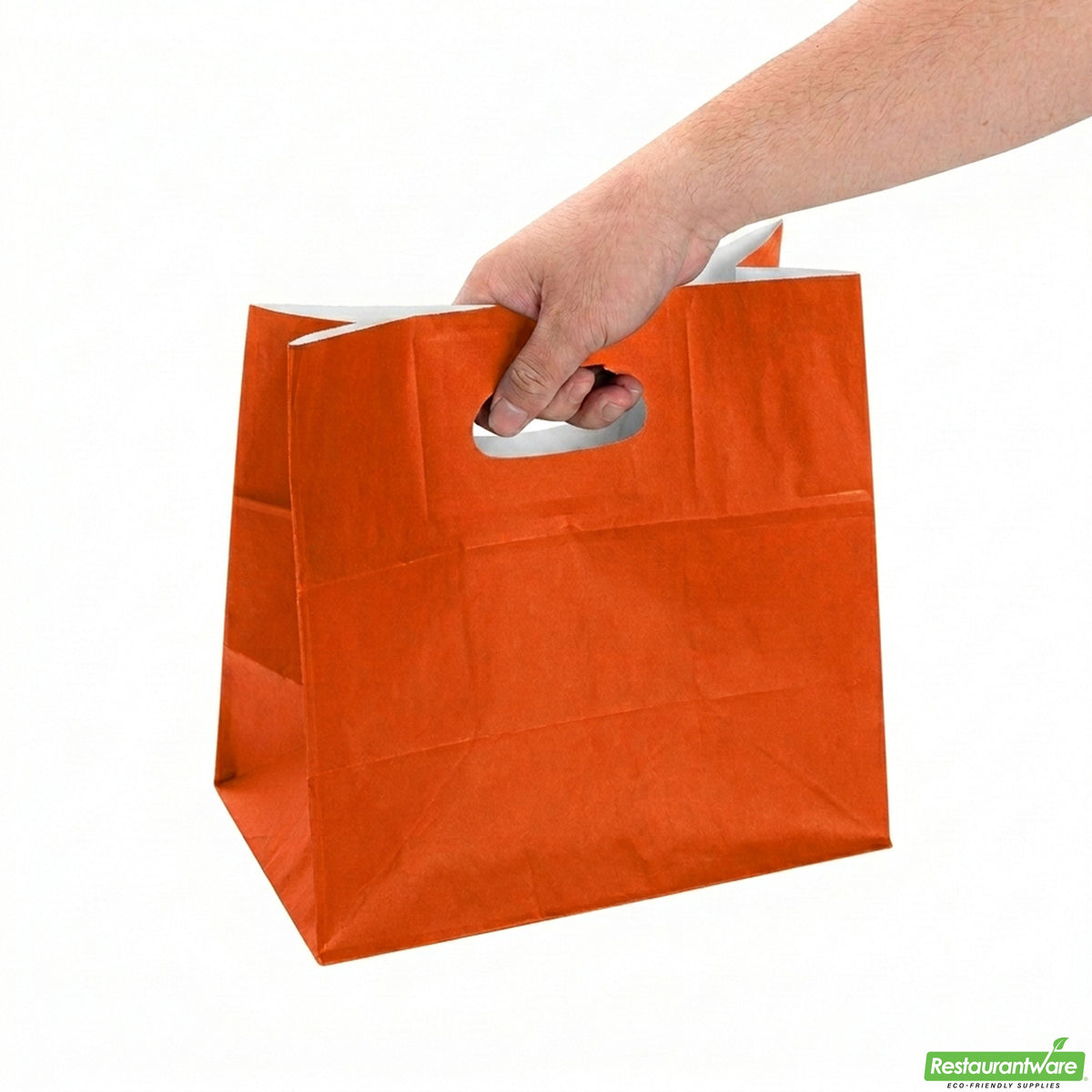 Bags, Take-Out, Bag Tek 11 x 7 x 11 Inch, Paper, Tangerine Orange, Rectangular, with Handles,100 - 1 COUNT