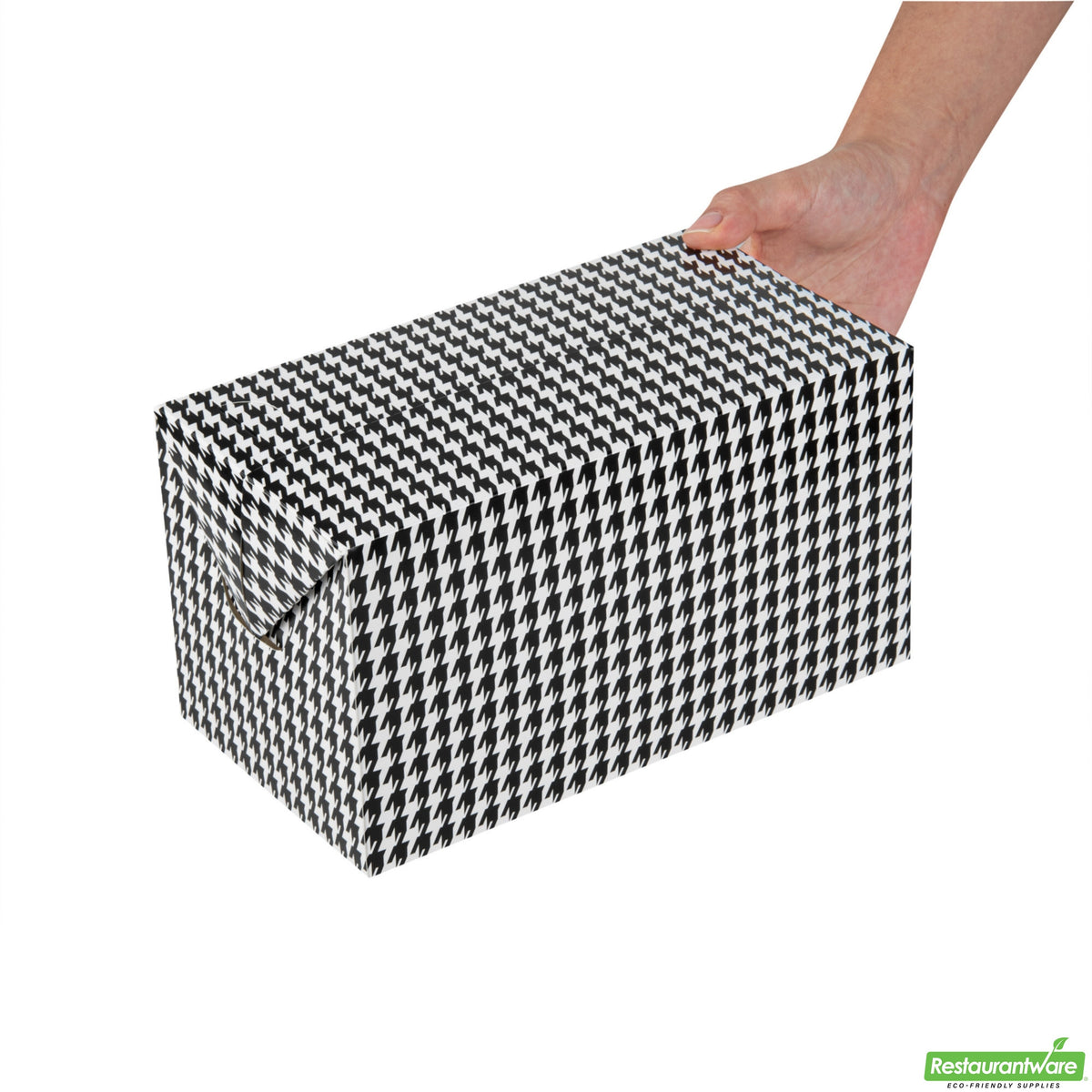 Boxes, Lunch & Chicken, Bio Tek 80 Ounce, Paper, Black Houndstooth, 9 x 5 x 5 Inch, with Fast Top,16 - 25 COUNT