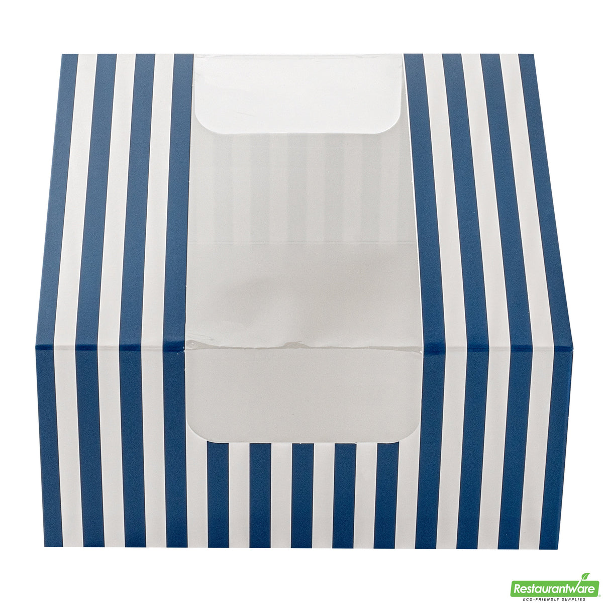 Boxes, Pastry & Cake, Pastry Tek 6.25 x 6.25 x 3.25 Inch, Paper, Blue & White Stripe, with Window,100 - 1 COUNT