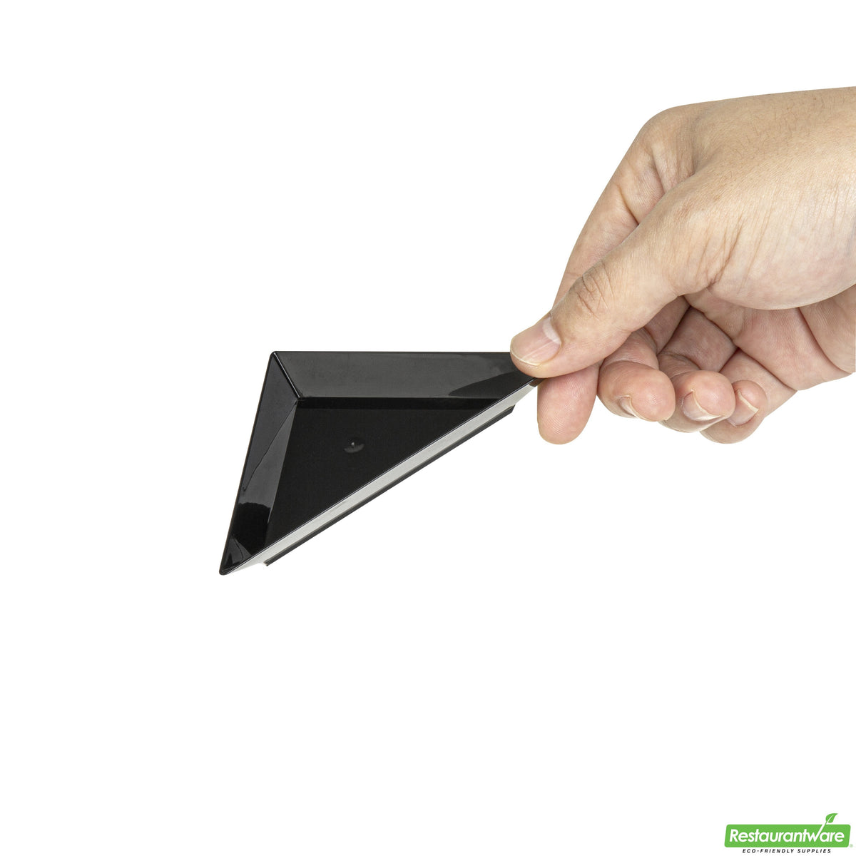 Plates, Triangolo Appetizer, 4 Inch, Plastic, Black, Soft Triangle, Heavyweight, 4 Linear Inch,1 - 100 COUNT