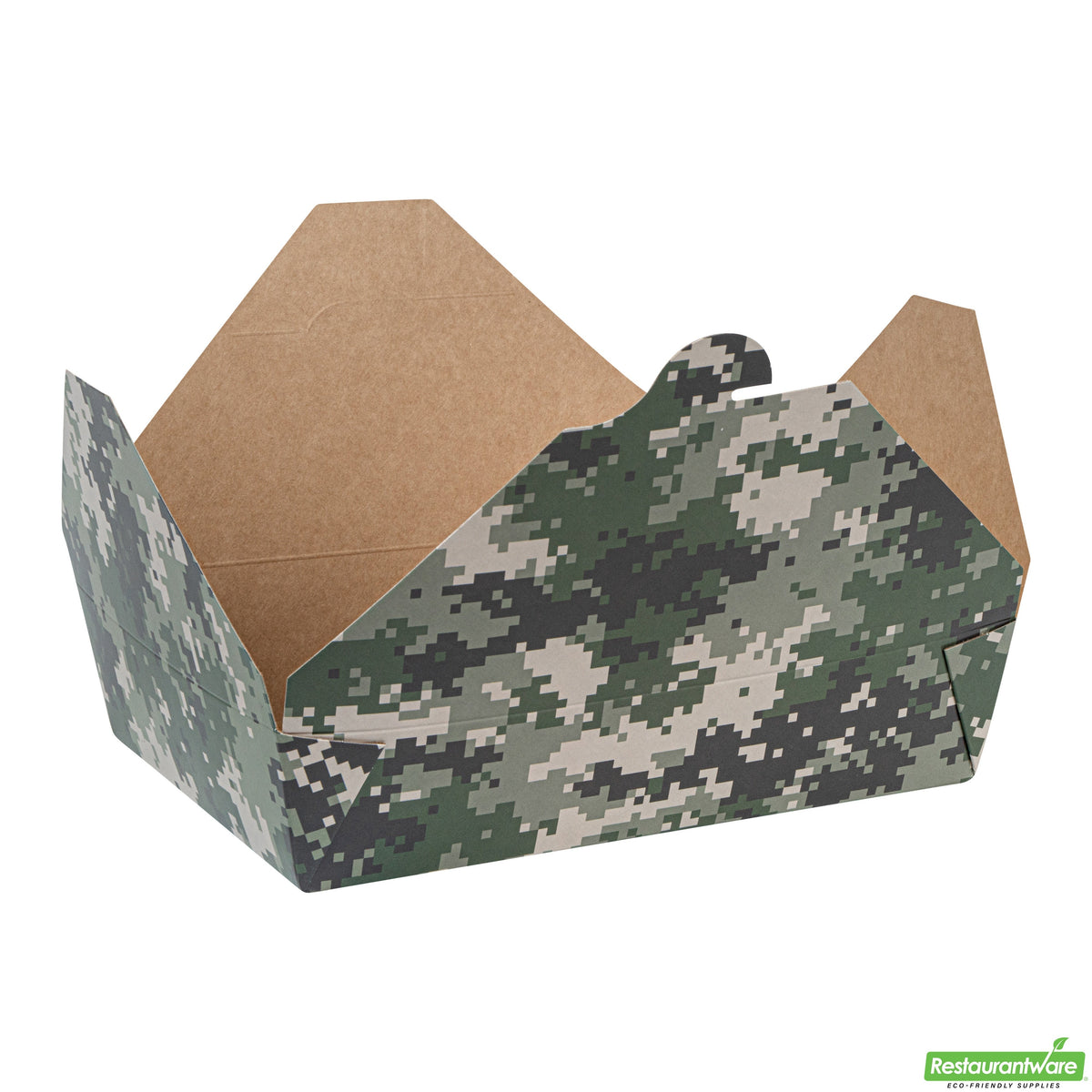 Containers, Take-Out, Bio Tek 49 Ounce, Paper, Camouflage, 8.50 x 6.25 x 2 Inch, Rectangular, #2,4 - 50 COUNT