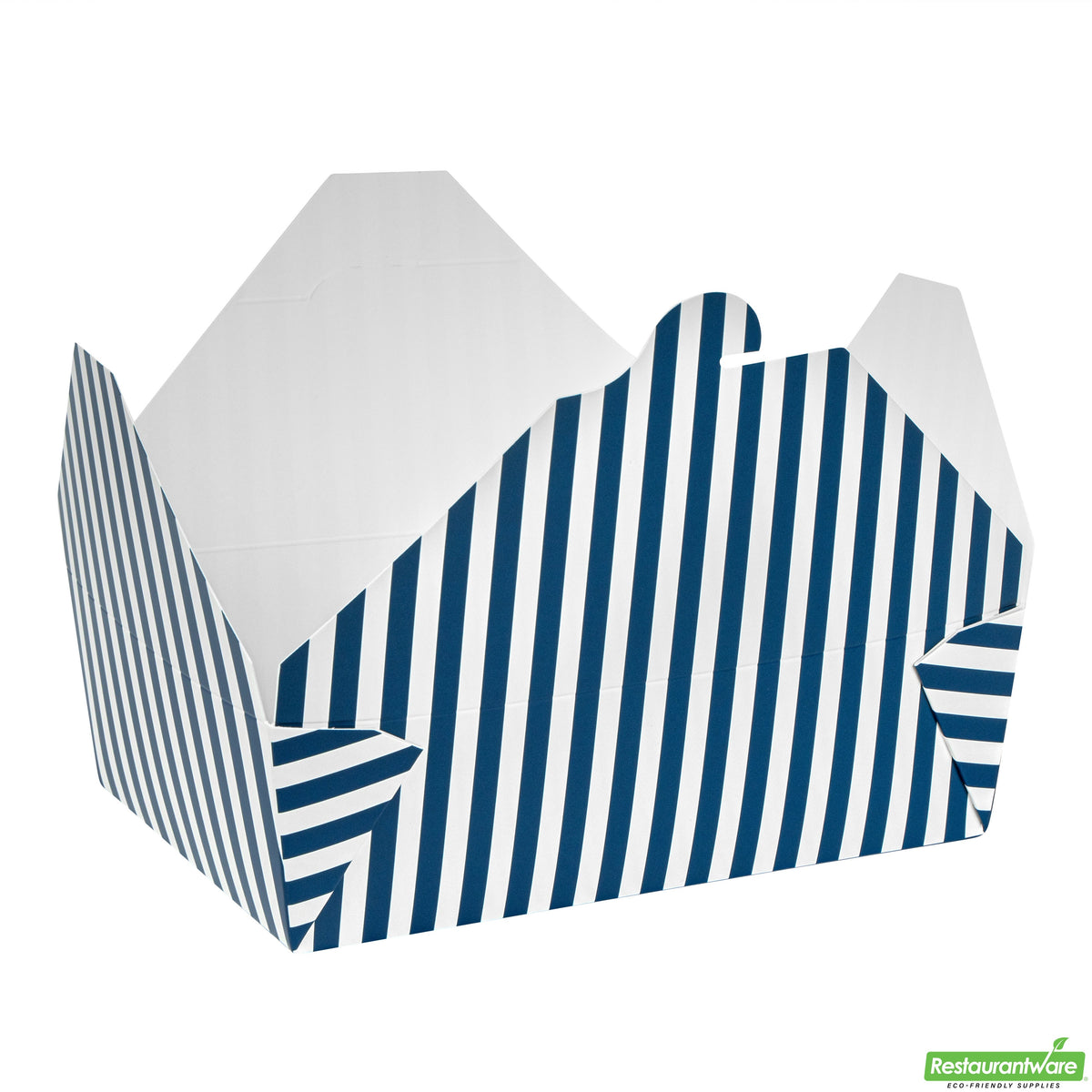 Containers, Take-Out, Bio Tek 71 Ounce, Paper, Blue & White Stripe, 8.50 x 6.25 x 2.50 Inch, #3, Rectangular,4 - 50 COUNT