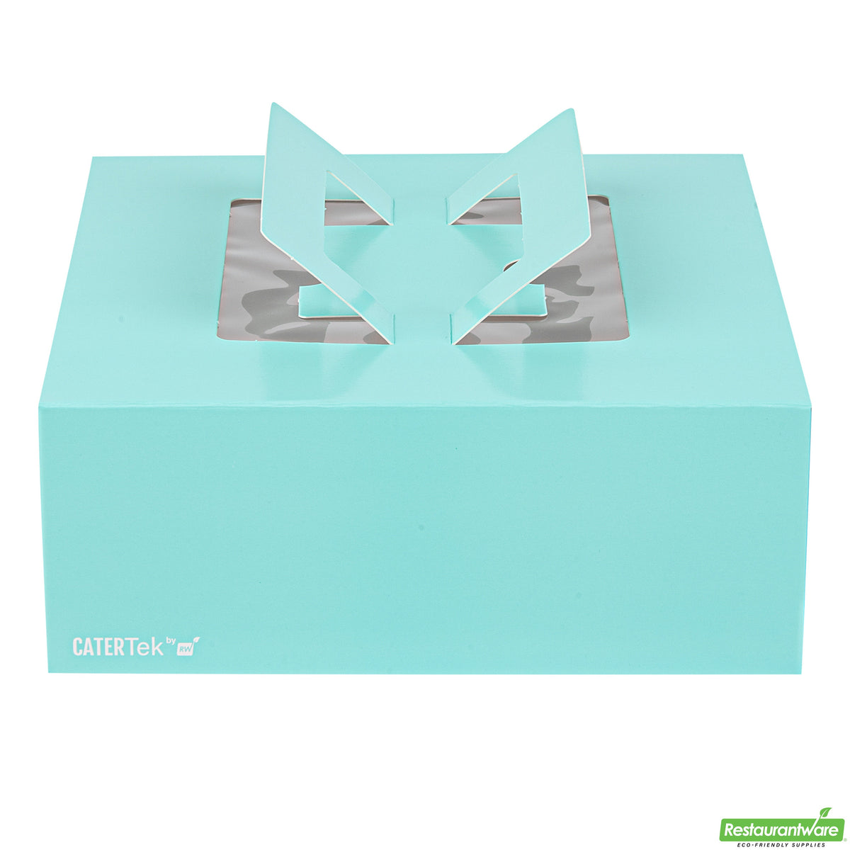 Boxes, Cake & Lunch, 9 x 9 x 3.50 Inch, Paper, Turquoise, with Window & Pop-Up Handle,50 - 1 COUNT