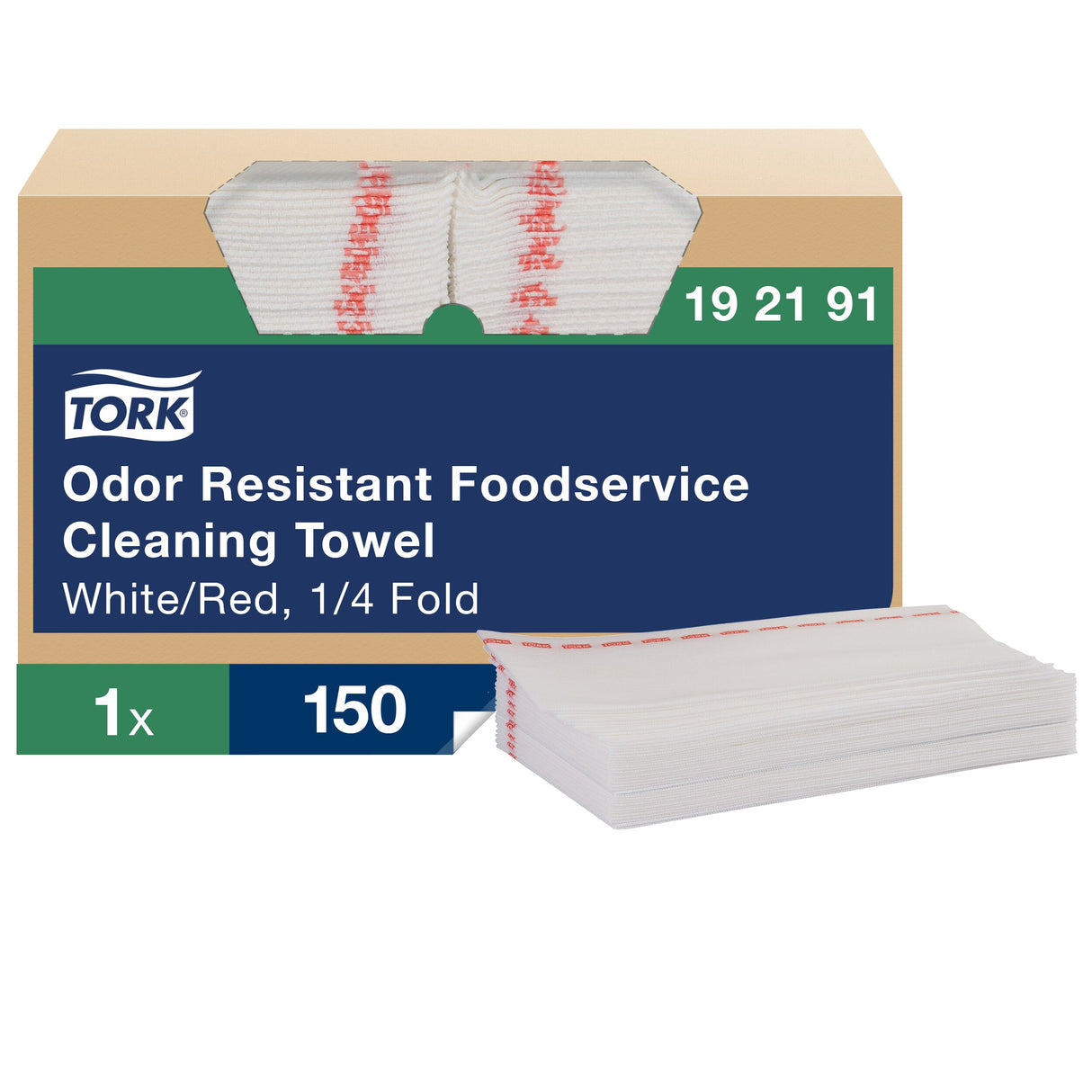 Wipers, Foodservice, Antimicrobial, White with Red Stripe, 13 x 24 Inch, Self-Dispensing Box,1 - 150 COUNT