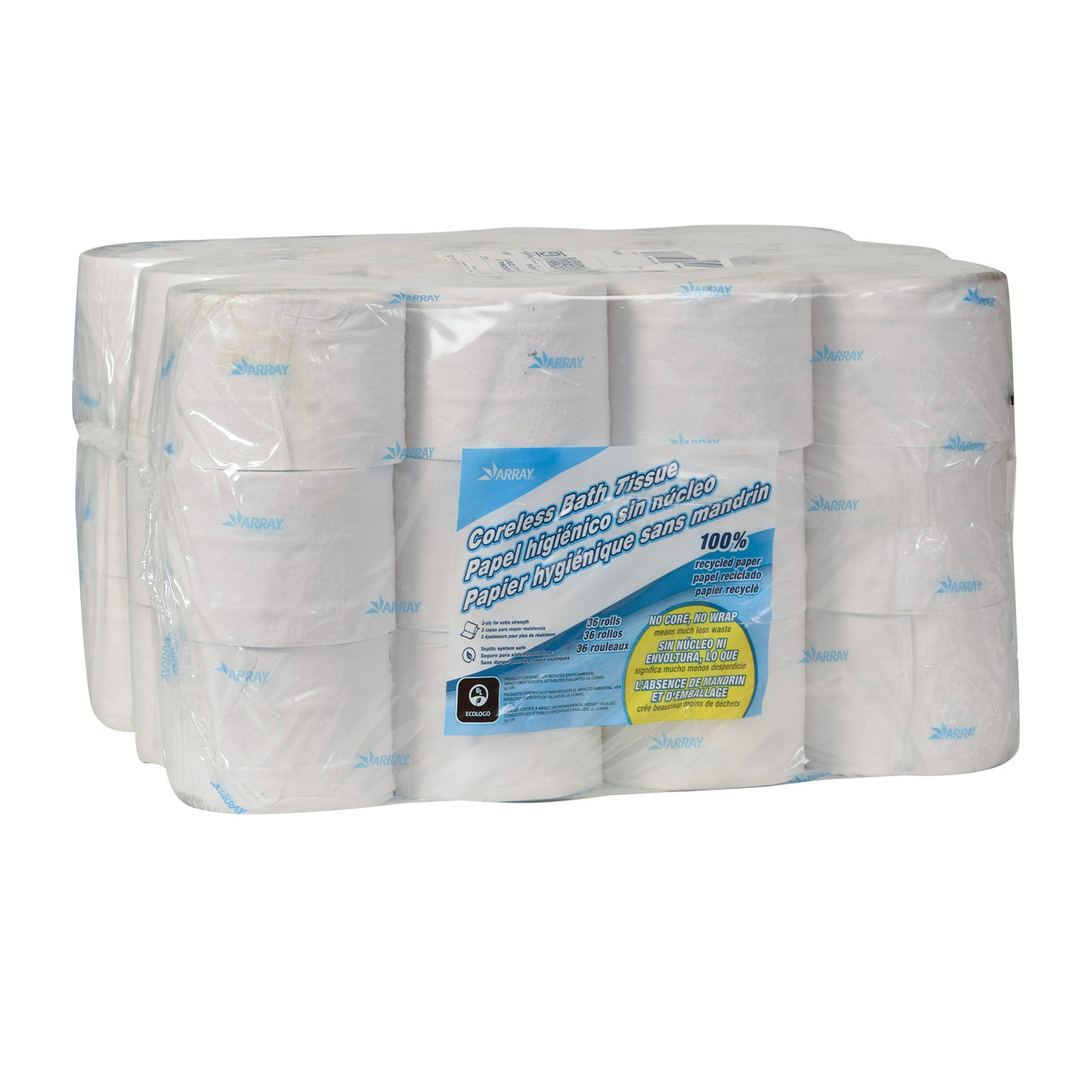 Tissue, Bath, 2-Ply, White, Coreless, 1 Each,36 - 1000 COUNT