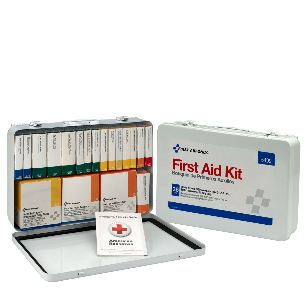 Kit, First Aid, 36 Person, Bloodborne Pathogen & CPR, Metal Case,1 - 155 PIECE