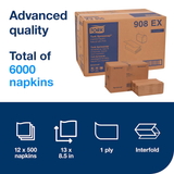 Napkins, Interfolded Dispenser, 1-Ply, Natural, 13 x 8.5 Inch,12 - 500 COUNT