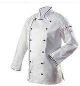 Jacket, Chef, Ladies Brigade, White with Black Piping, Medium, Poly/Cotton Blend,1 - 1 EACH