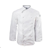Jacket, Chef, Long Sleeve, Corporate, White with Black Piping, 2X, Poly/Cotton Blend,1 - 1 EACH
