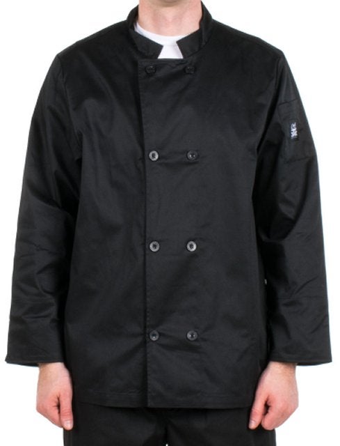 Jacket, Chef, Long-Sleeve, Basic, Black, Small, Poly/Cotton Blend,1 - 1 EACH