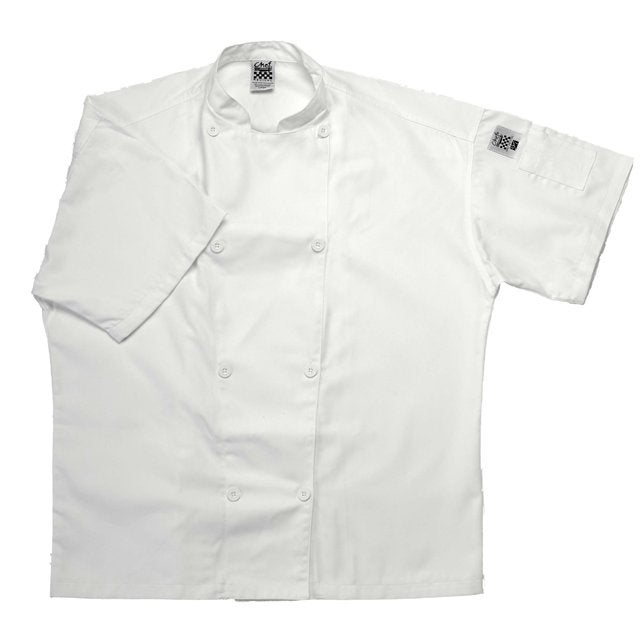 Jacket, Crew, Short Sleeve, White, 2X, Poly/Cotton Blend,1 - 1 EACH