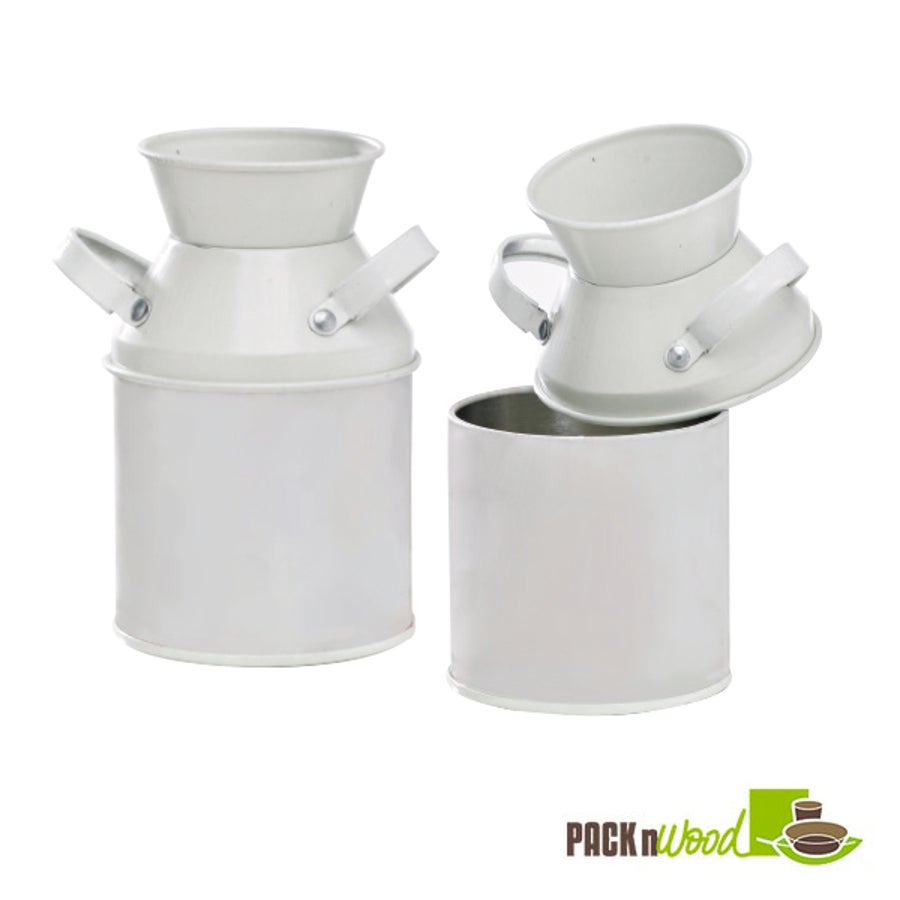 Milk Pots, Mini, 4.5 Ounce, White, Metal, with Handles & Removable Top, 4.5 Ounce,36 - 1 EACH