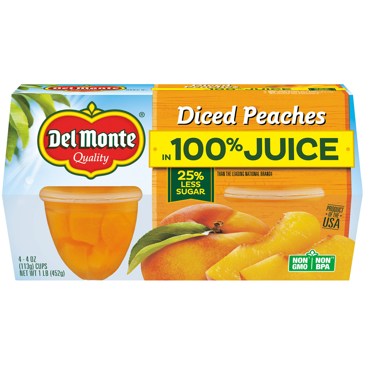 Peaches, Diced, in Juice, Plastic Cup, 4 Ounce,6 - 4 COUNT