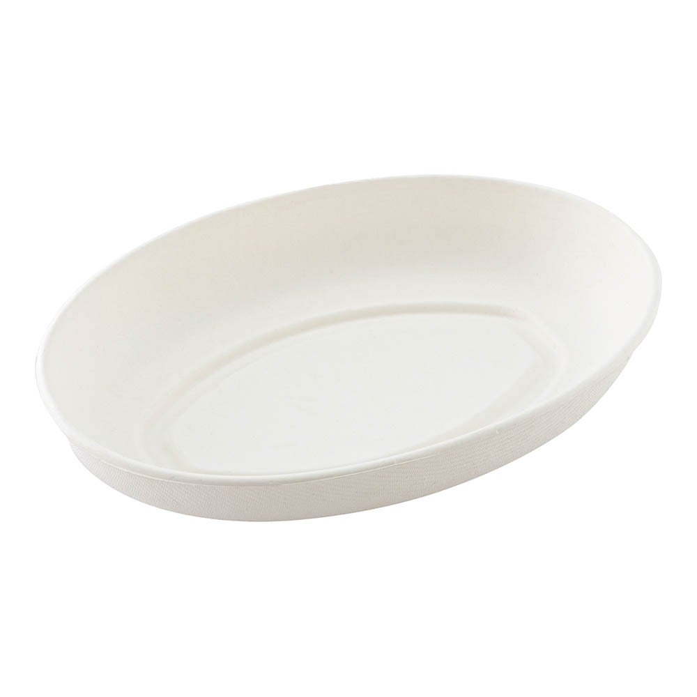 Plates, Salad, 26 Ounce 9.25 x 6 x 1.5 Inch, Sugarcane, White, Oval,1 - 100 COUNT