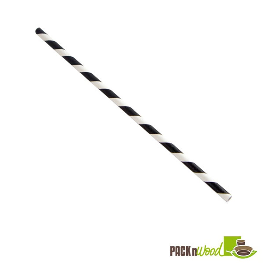 Straws, 7.75 Inch, Paper, Black Striped, Coated with Bees Wax, 7.75 Linear Inch,6 - 500 COUNT