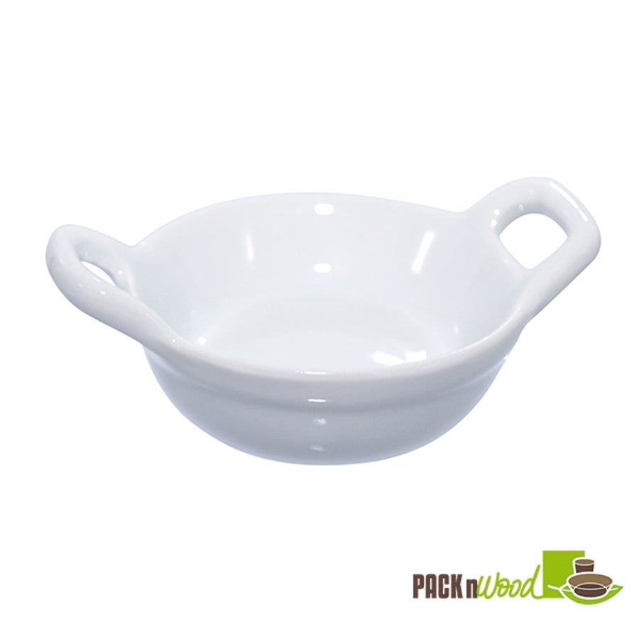 Casserole Dishes, Mini, 1 Ounce, Round, White, Porcelain, with Handles,6 - 4 COUNT