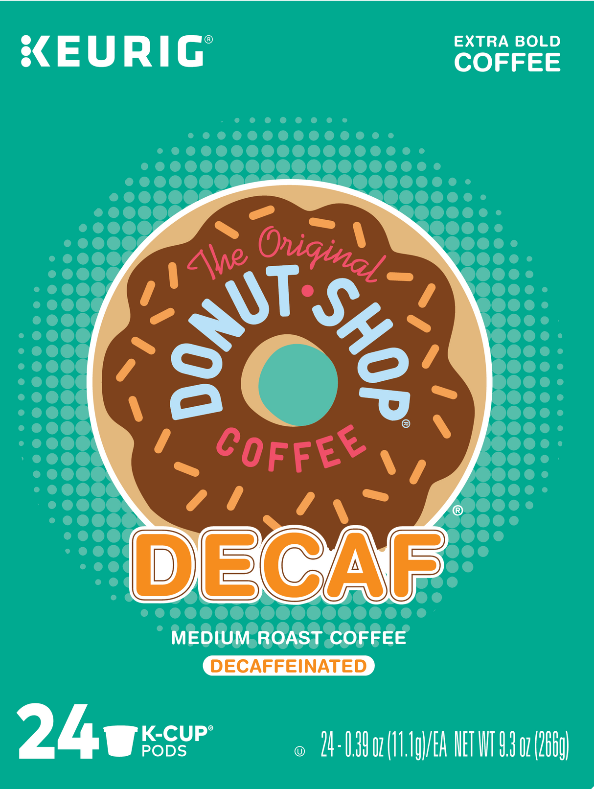 Coffee, Single-Serve, Donut Shop Medium Decaffeinated, Pods, Compatible with Keurig Brewer,4 - 24 COUNT