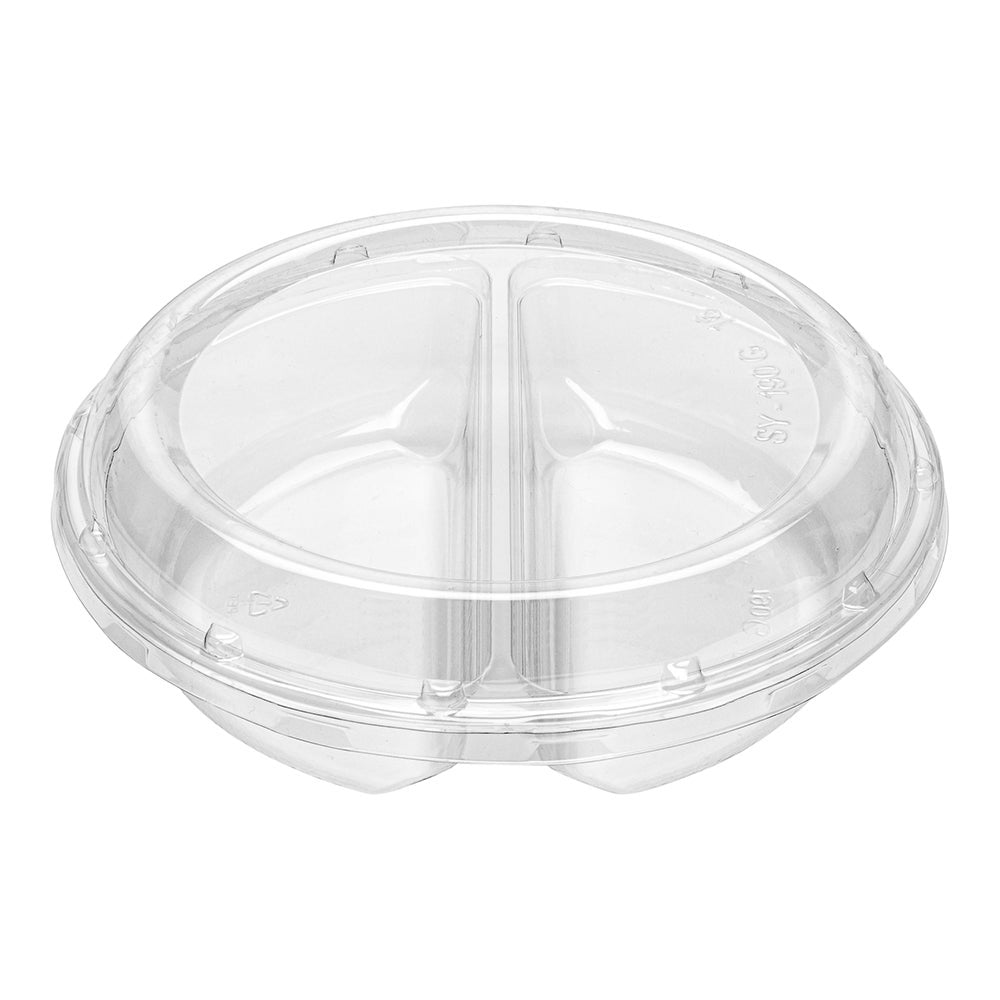 Platters, 2-Compartment Serving, 7.5 x 7.5 x 2.5 Inch, Plastic, Clear, Round, with Lid,1 - 100 COUNT