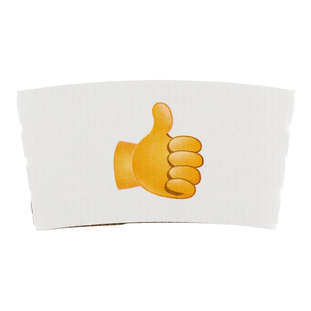 Sleeves, Coffee, Paper, White with Thumbs Up Emoji, for 12 & 16 Ounce Cups,1 - 1000 COUNT