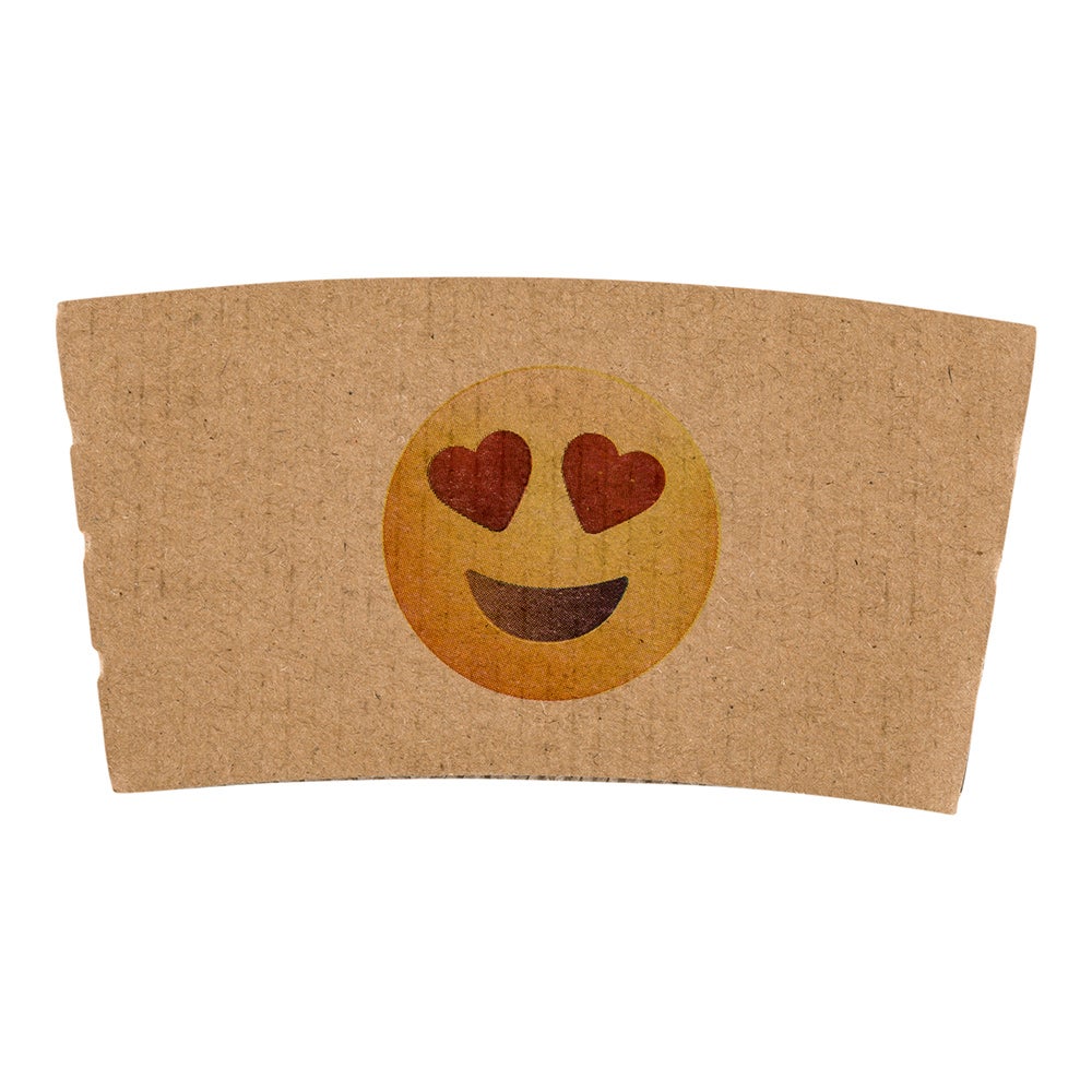 Sleeves, Coffee, Paper, Kraft with Heart Eyes Emoji, for 12 & 16 Ounce Cups,1 - 1000 COUNT