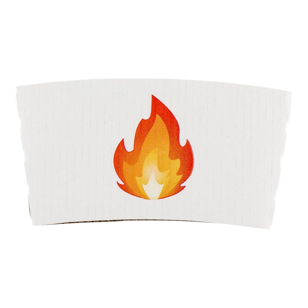 Sleeves, Coffee, Paper, White with Fire Emoji, for 12 & 16 Ounce Cups,1 - 1000 COUNT