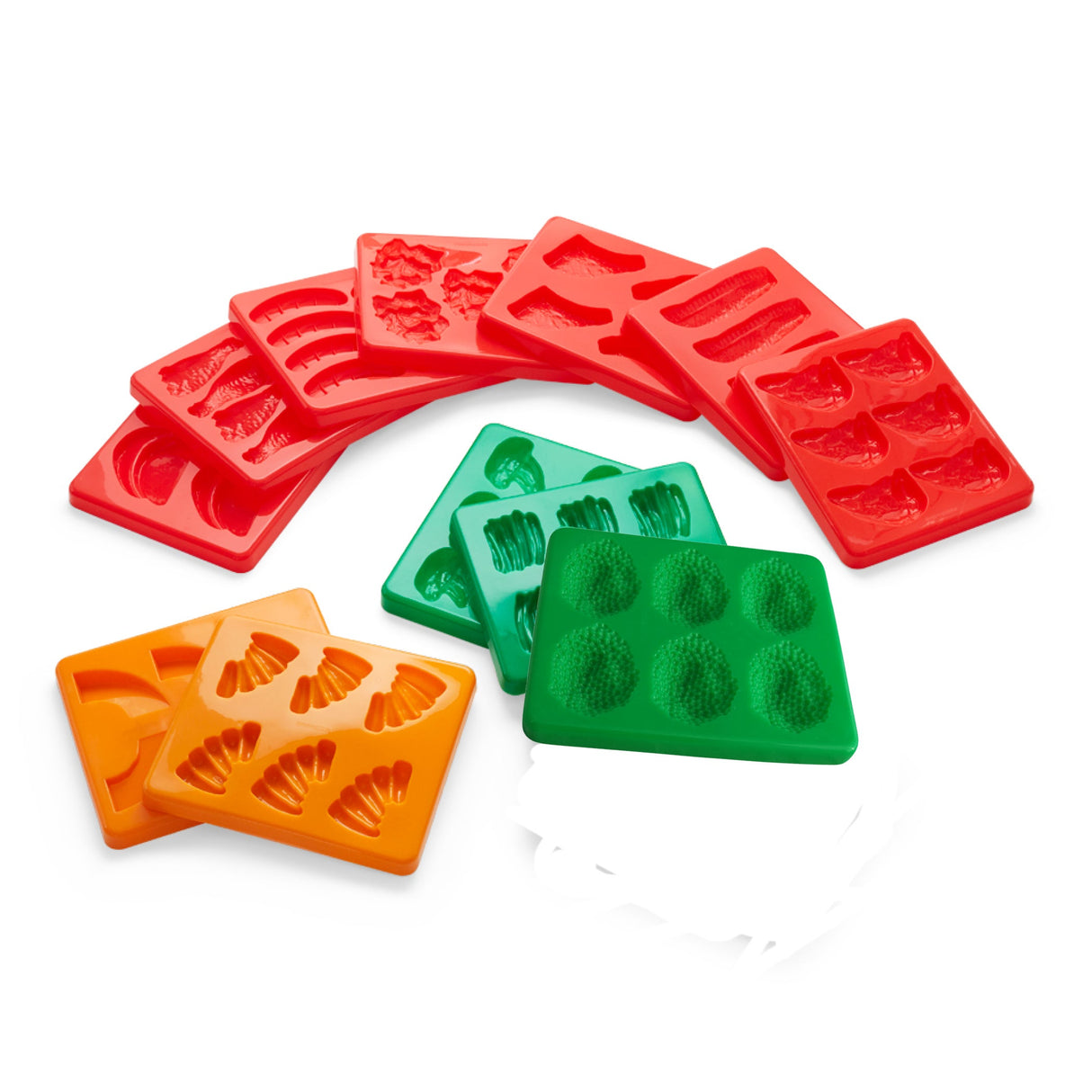 Molds, Food, 12-Piece Variety, Red/Orange/Green, Silicone,1 - 12 COUNT