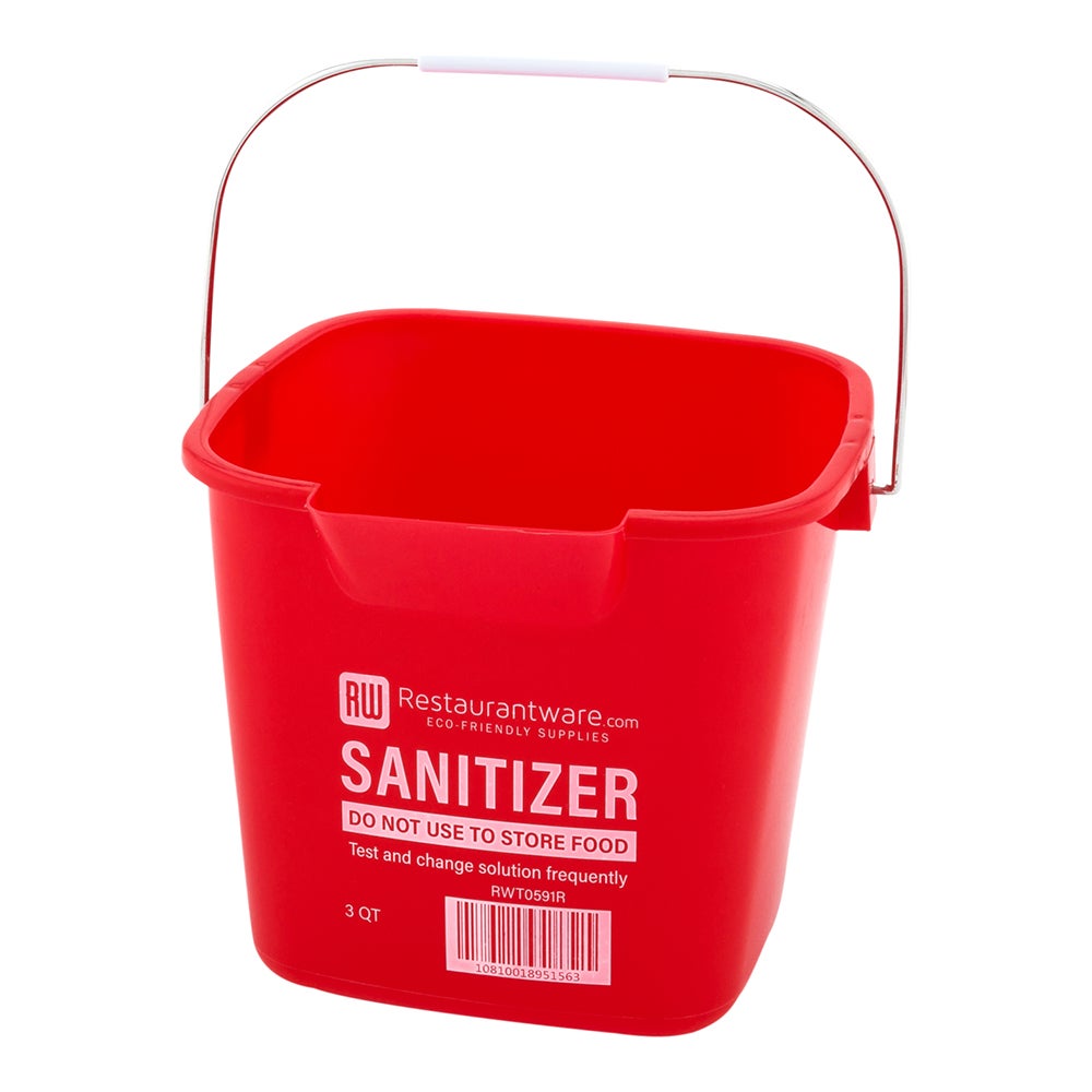 Bucket, Sanitizing, 3 Quart, Red, Plastic, with Stainless Steel Handle,1 - 1 EACH