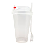 Containers, Takeout, 24 Ounce 3.75 x 6.75 Inch, Plastic, Clear, with Lid/Fork/Red Heart Plug,1 - 100 COUNT