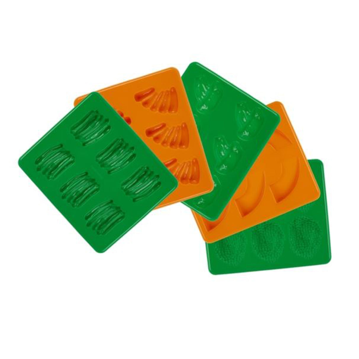 Molds, Food, 5-Piece Fruit & Vegetable Variety, Orange & Green, Silicone,1 - 5 COUNT