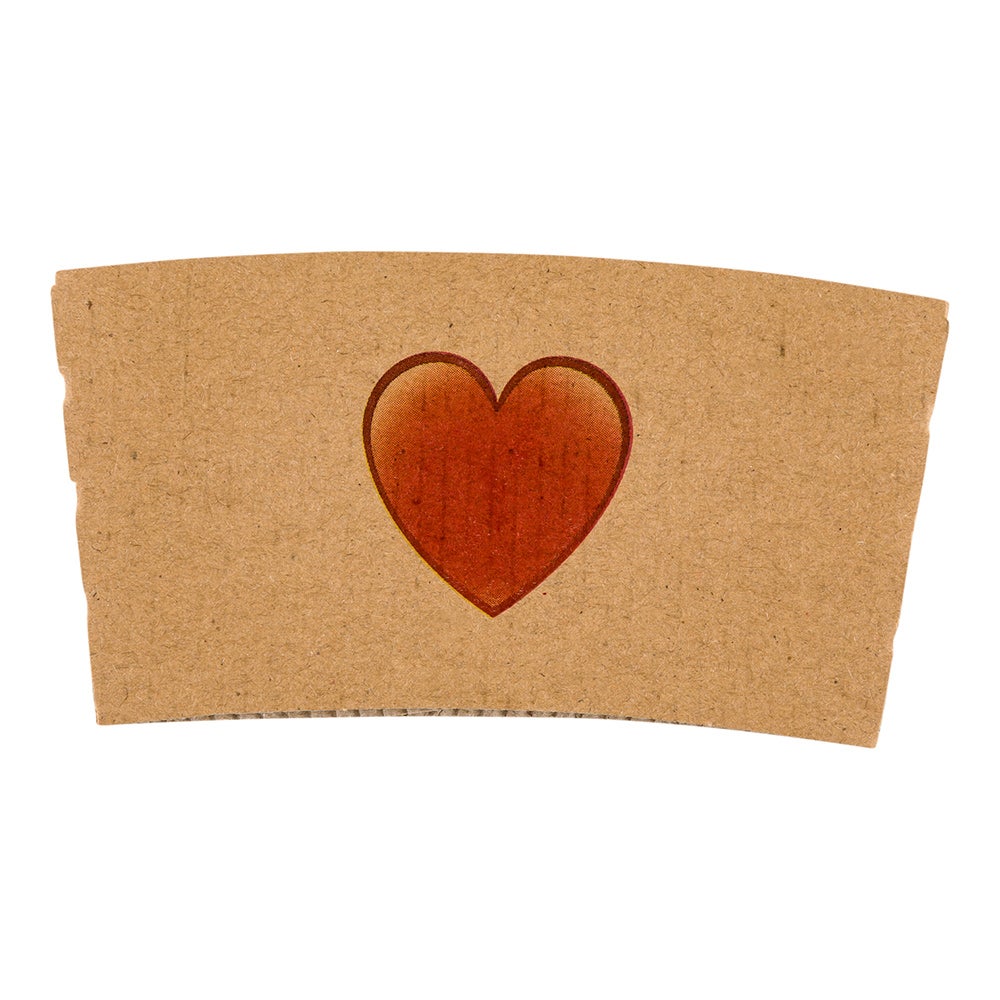 Sleeves, Coffee, Paper, Kraft with Red Heart Emoji, for 12 & 16 Ounce Cups,1 - 1000 COUNT