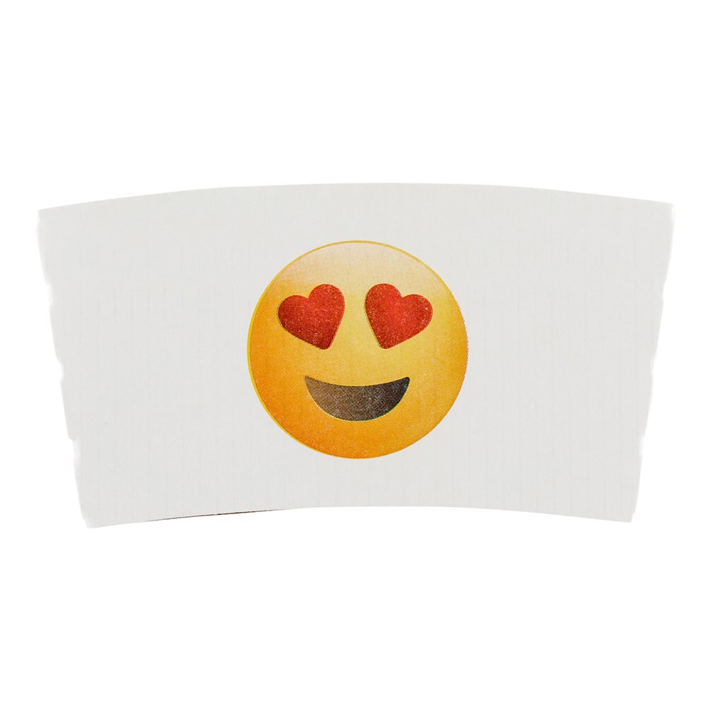 Sleeves, Coffee, Paper, White with Heart Eyes Emoji, for 12 & 16 Ounce Cups,1 - 1000 COUNT