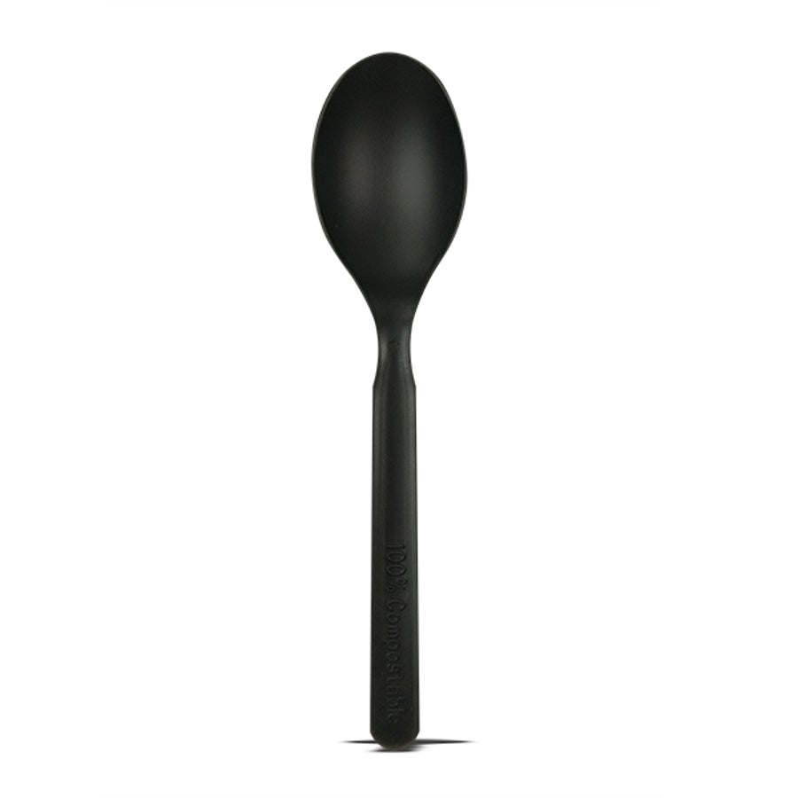 Spoons, 6 Inch, Plastic, Black, CPLA, Biodegradeable, 6 Linear Inch,20 - 50 COUNT