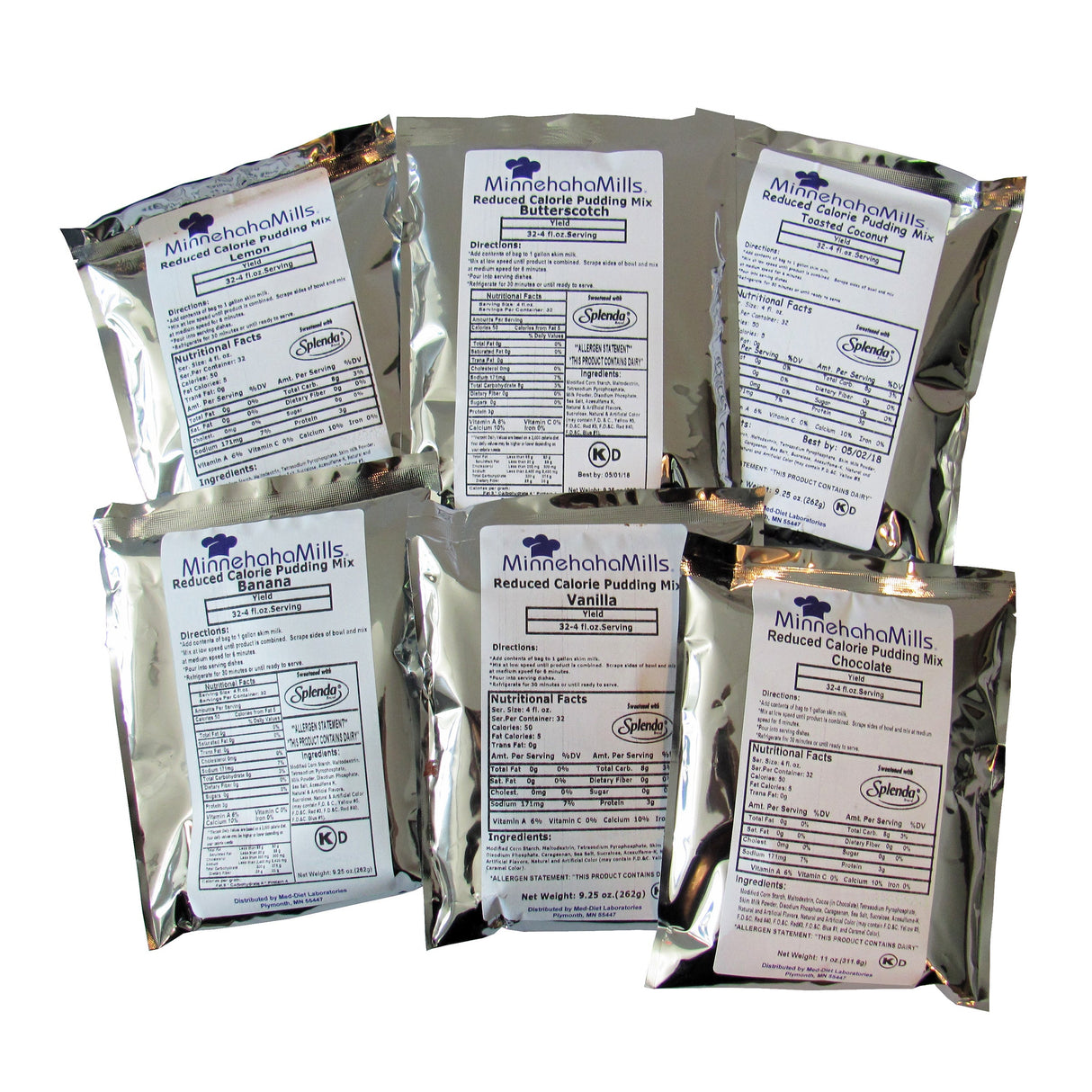 Mix, Pudding, Assorted, Reduced Calorie, Vanilla/Chocolate/Lemon/Butterscotch/Banana/Coconut, Shelf-Stable,6 - 9 OUNCE