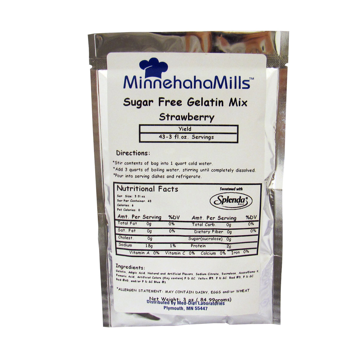 Mix, Gelatin, Strawberry, Sugar-Free, Shelf-Stable,12 - 3 OUNCE