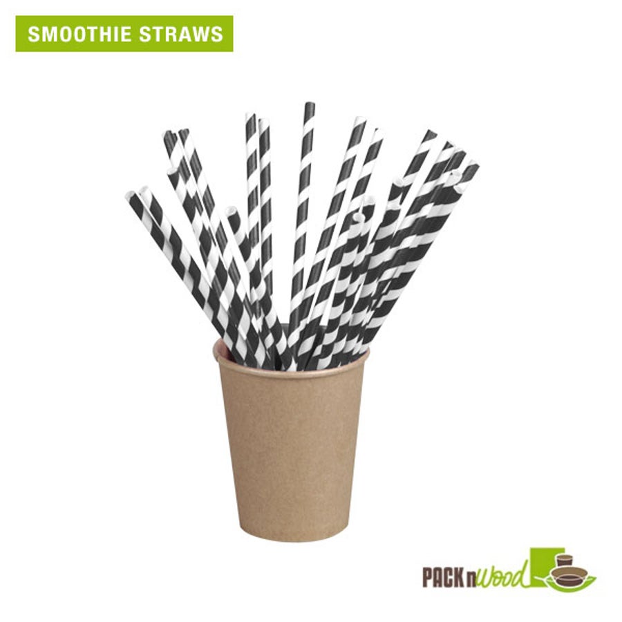 Straws, Giant, 7.75 Inch, Paper, Black Striped, Unwrapped, Coated with Bees Wax, 7.75 Linear Inch,6 - 500 COUNT