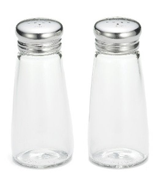 Shakers, Salt & Pepper, 3 Ounce, Round, Glass with Stainless Steel Tops,1 - 24 COUNT