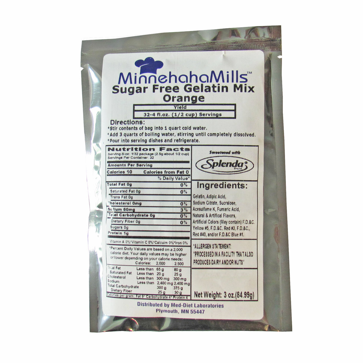 Mix, Gelatin, Orange, Sugar-Free, Shelf-Stable,12 - 3 OUNCE