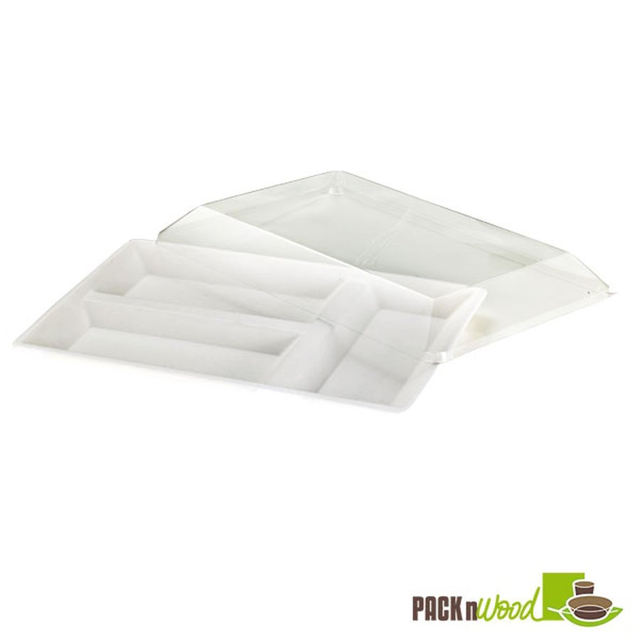 Trays, Compartment, 15.7 x 10.6 x 1.1 Inch, Sugarcane, White, Rectangular, Biodegradeable,6 - 25 COUNT
